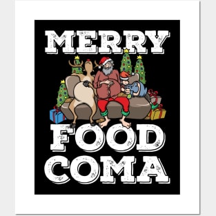 Foodie Gifts Food Coma Funny Christmas Pun Santa Claus Posters and Art
